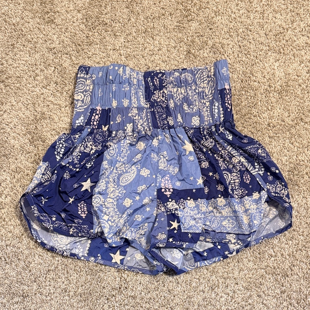 Free People Movement High Waist Blue Patterned Shorts